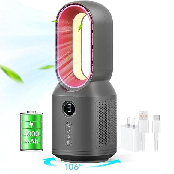 NEW IN BOX! Bladeless Oscillating Desk Fan with 3-Speeds & Adjustable LED Light - Picture 2 of 15